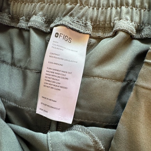 Figs Olive Green Scrub Pants Drawstring Waist - Picture 4 of 7